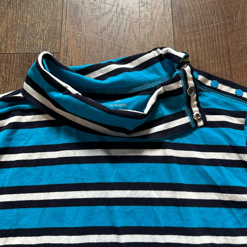 Women's T by Talbots Long Sleeve Tee S Blue White Striped - Picture 4 of 10